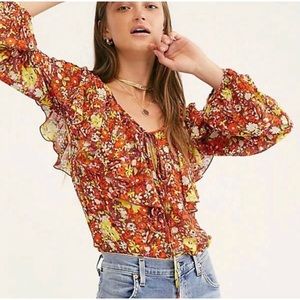 NWT Free People Floral Ruffle Peasant Bodysuit XS